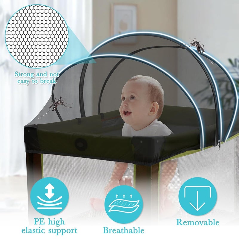 jiangcha Pack N Play Tent Cover - Bassinet Cover for Pack N Play/Travel Crib/Mini Crib/Playpen, Bassinet Mosquito Net Cover with Two-Way Zippers (Black-Large) - Image 3